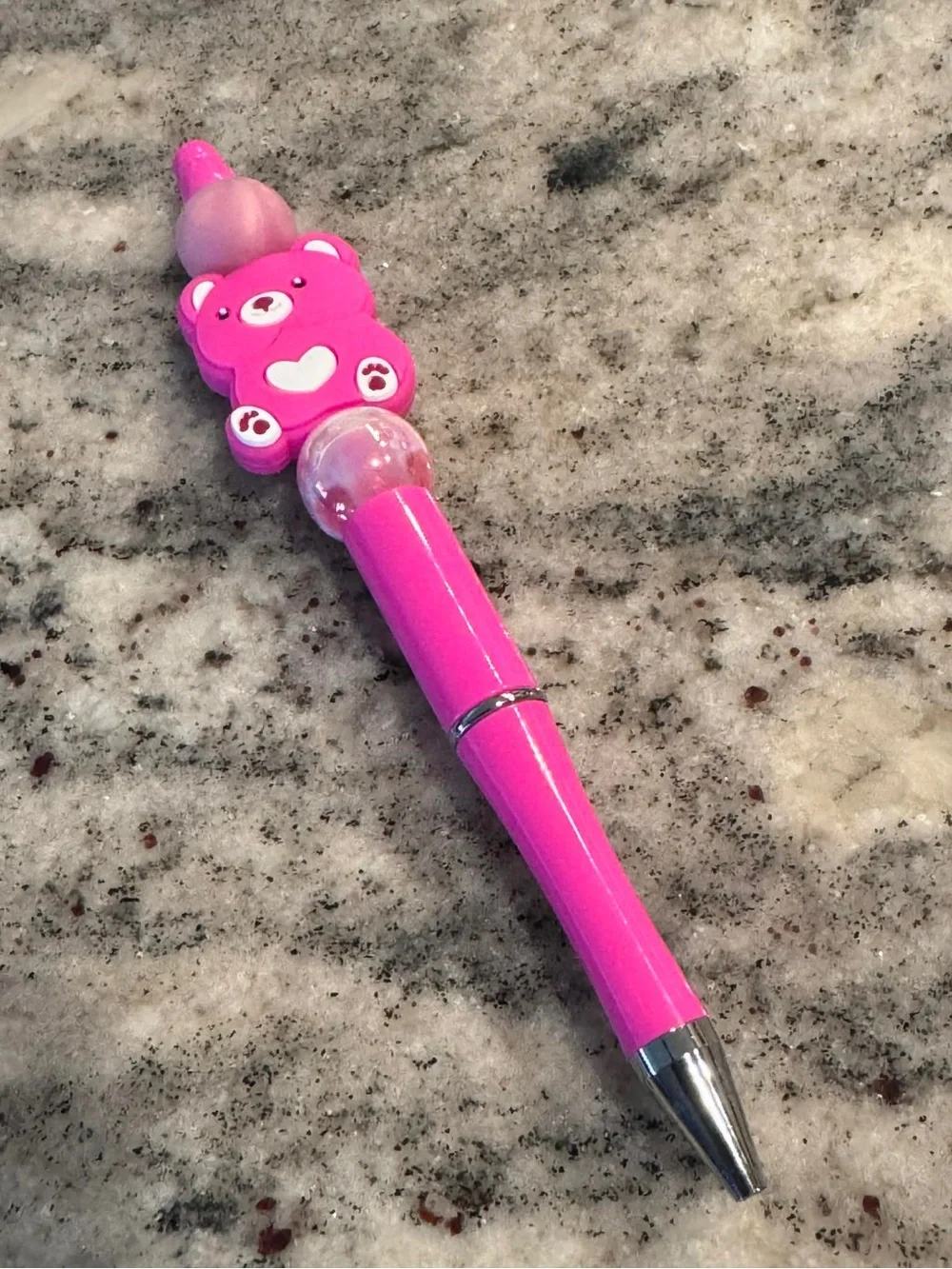 Hand Crafted Hot Pink Bear Bubble Bead Pen